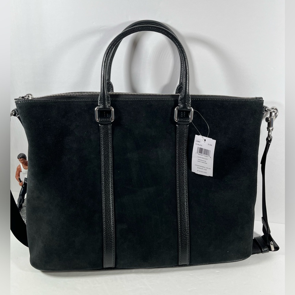 NWT COACH Caleb Work Bag Silver/Black Suede and refined pebble leather $598 - Picture 2 of 7